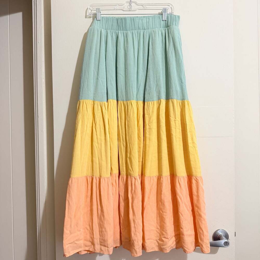 Torrid Pastel Multicolor Tiered Maxi Skirt Size 1 Boho Cottagecore Elastic Waist